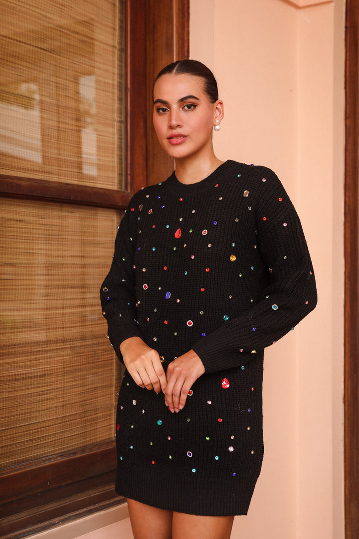 Paloma Sweater Dress in Black