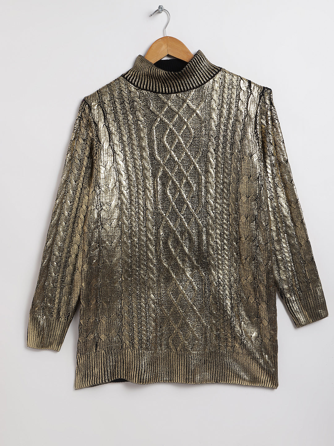 Laila Cable Knit Pullover in Gold