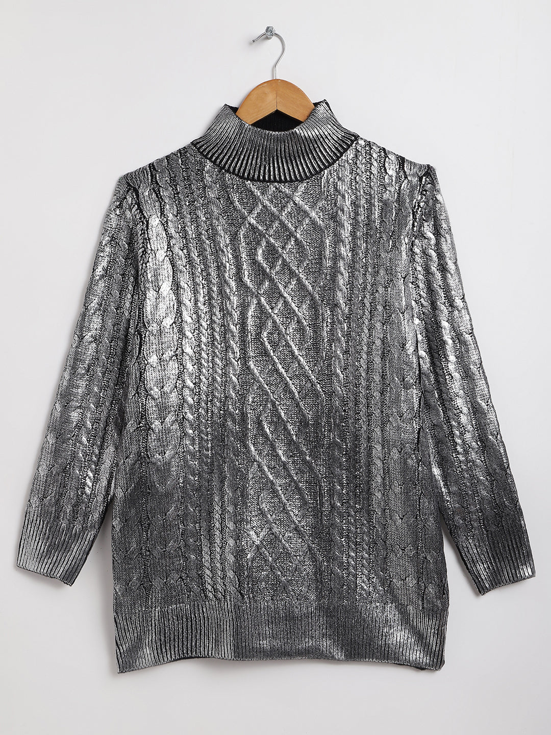 Julia Cable Knit Pullover in Silver